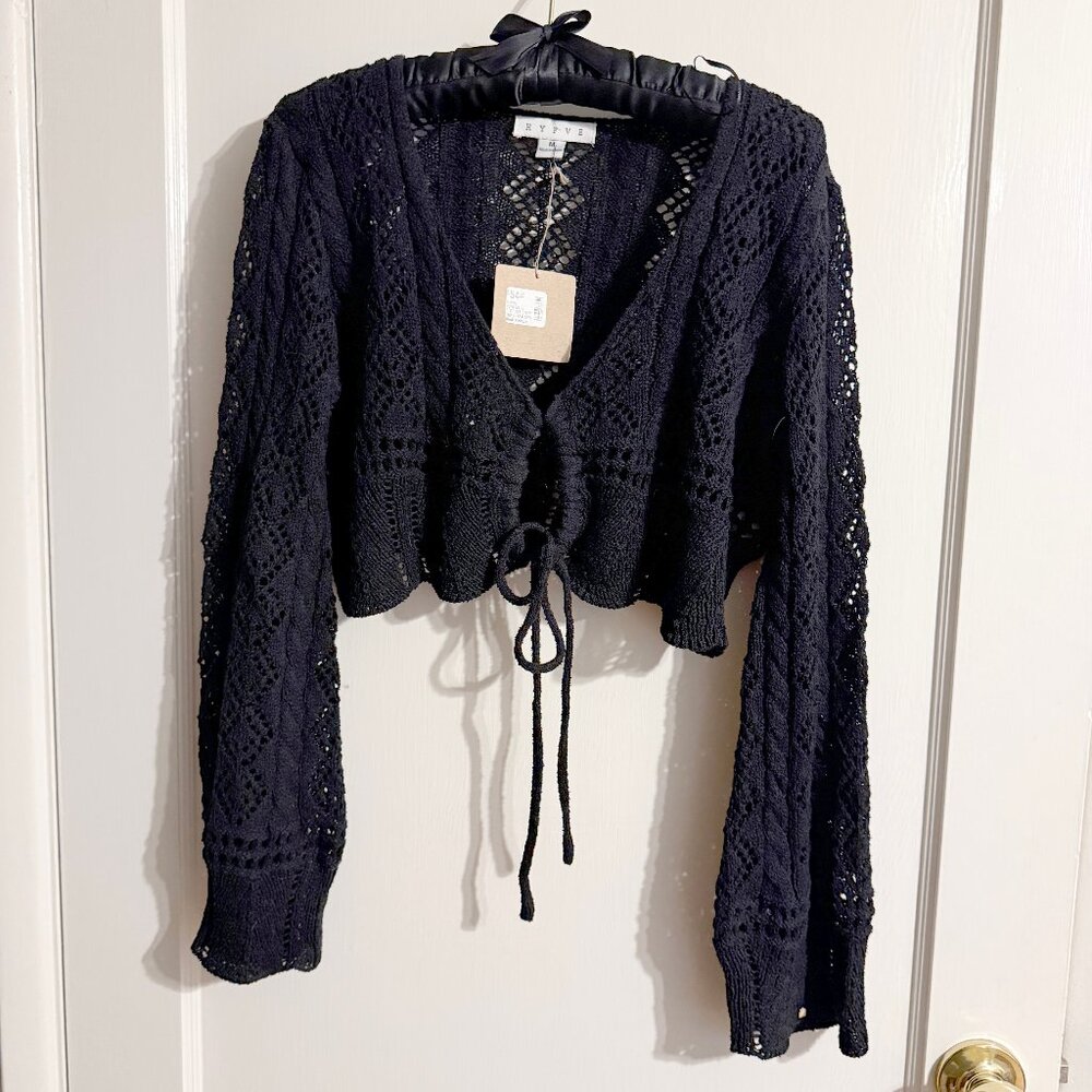 HYFVE Black Pointelle Crochet Crop Top NWT